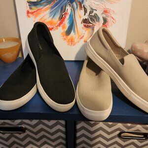 *2 Pairs* Women's size 9.5 OLD NAVY knit top slip on shoes|Black & Beige